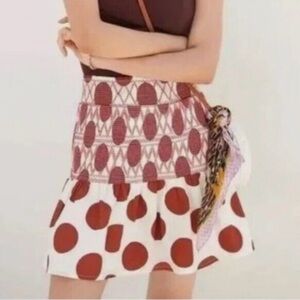 Anthropologie Maeve Mini Falda Smocked Skirt Small Women Burgundy Polka dot